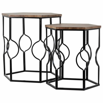 Juego de 2 mesas Alexandra House Living Marrón Negro Hierro Madera MD