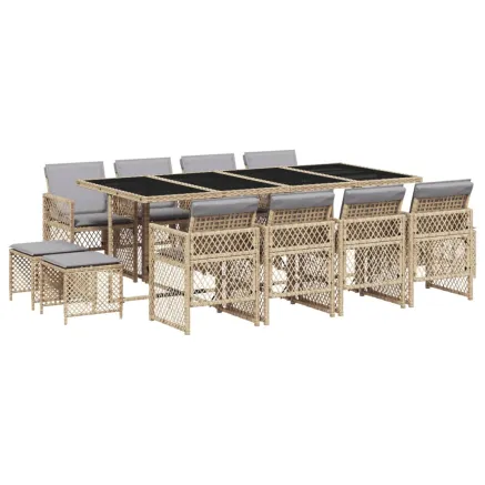 Ensemble à manger de jardin et coussins 13 pcs beige 2