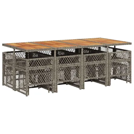 Ensemble à manger de jardin coussins 13 pcs gris résine tressée