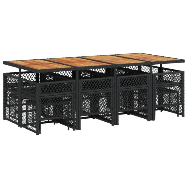 Ensemble à manger de jardin 13 pcs coussins noir résine tressée