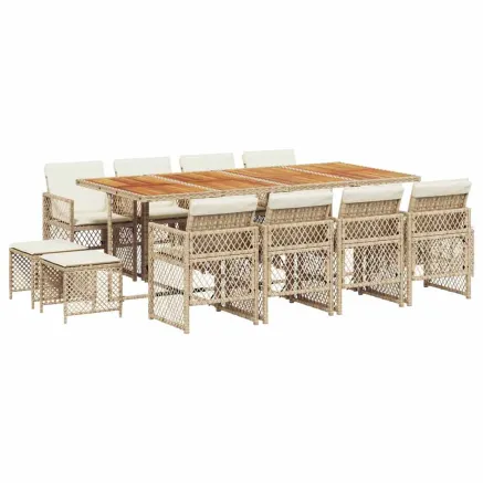 Ensemble à manger de jardin et coussins 13 pcs beige 2
