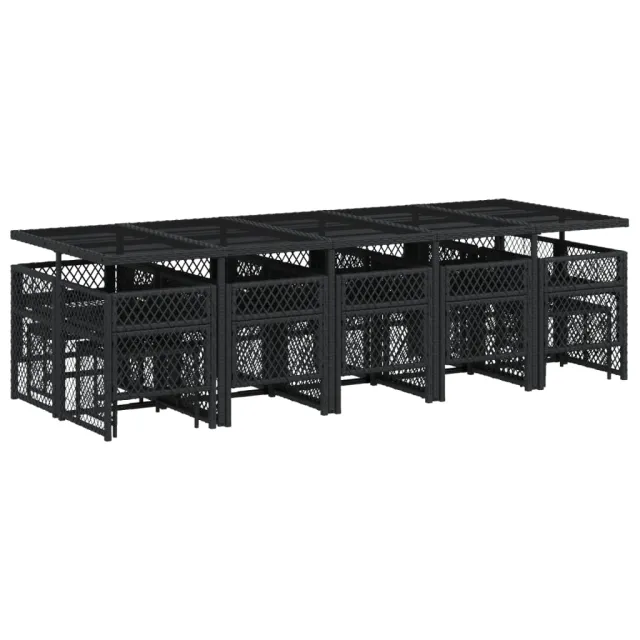 Ensemble à manger de jardin 15 pcs coussins noir résine tressée