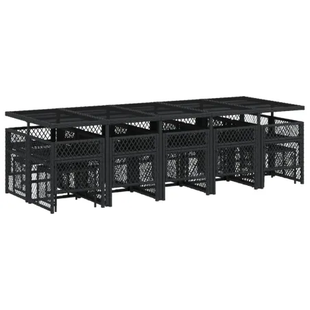 Ensemble à manger de jardin 15 pcs coussins noir résine tressée