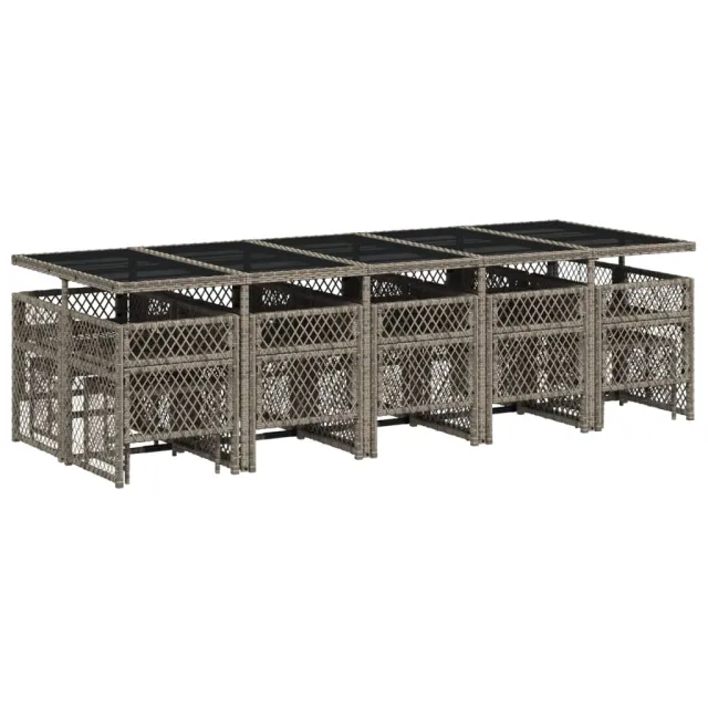 Ensemble à manger de jardin 15 pcs coussins gris résine tressée