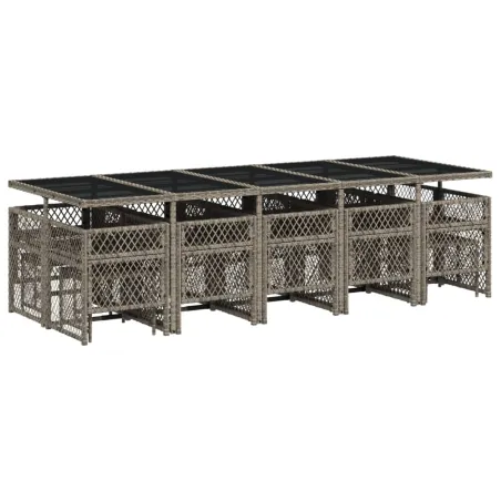 Ensemble à manger de jardin 15 pcs coussins gris résine tressée