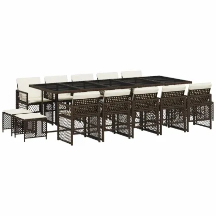 Ensemble à manger de jardin avec coussins 15 pcs marron rotin 2
