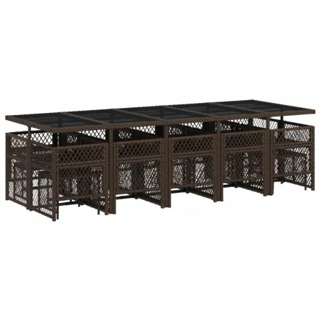 Ensemble à manger de jardin avec coussins 15 pcs marron rotin