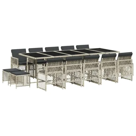 Ensemble à manger de jardin et coussins 15 pcs gris clair rotin 2