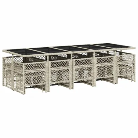 Ensemble à manger de jardin et coussins 15 pcs gris clair rotin