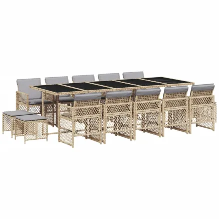 Ensemble à manger de jardin et coussins 15 pcs beige 2