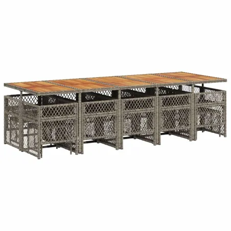 Ensemble à manger de jardin 15 pcs coussins gris résine tressée