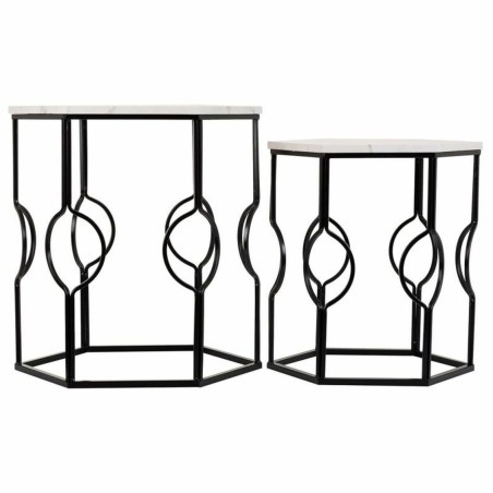 Set of 2 tables Alexandra House Living White Iron MDF Wood 39 x 57 x 3