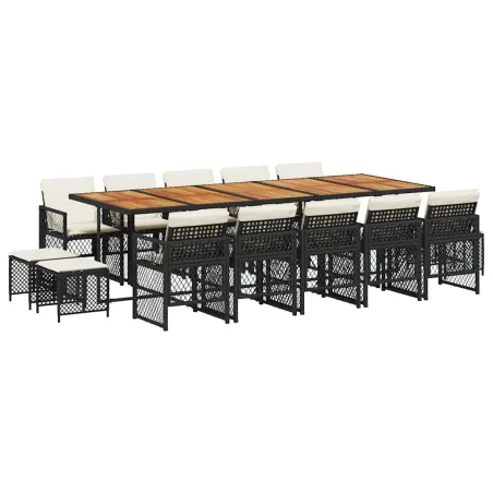 Ensemble à manger de jardin 15 pcs coussins noir résine tressée