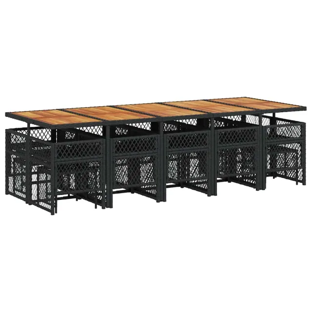 Ensemble à manger de jardin 15 pcs coussins noir résine tressée