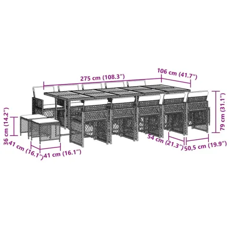 Ensemble à manger de jardin 15 pcs coussins noir résine tressée