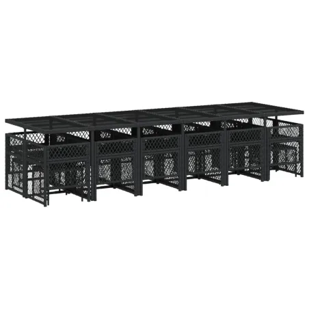 Ensemble à manger de jardin 17 pcs coussins noir résine tressée