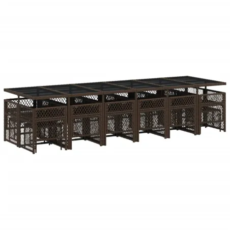 Ensemble à manger de jardin et coussins 17 pcs marron rotin