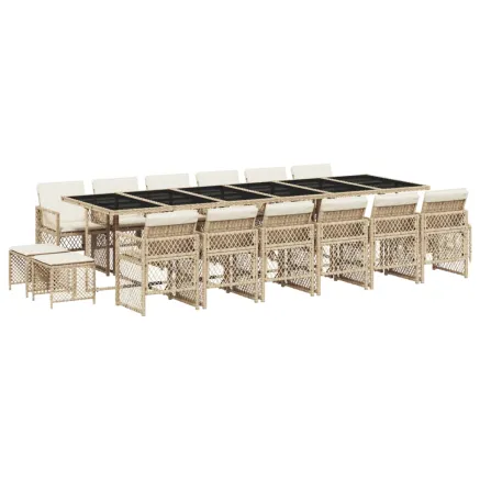 Ensemble à manger de jardin et coussins 17 pcs beige 2