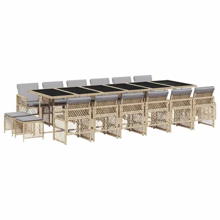 Ensemble à manger de jardin et coussins 17 pcs beige 2