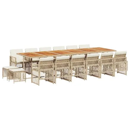 Ensemble à manger de jardin et coussins 17 pcs beige 2