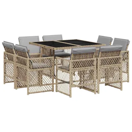 Ensemble à manger de jardin et coussins 9 pcs mélange beige 2