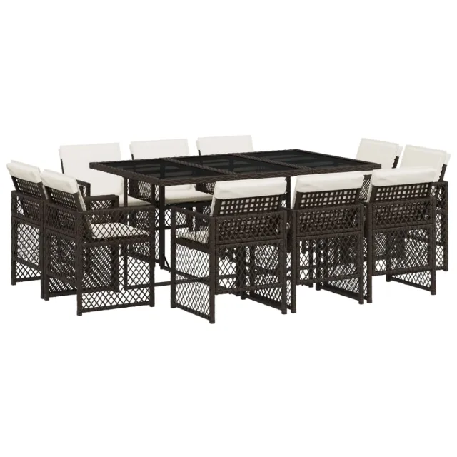 Ensemble à manger de jardin et coussins 11 pcs marron rotin