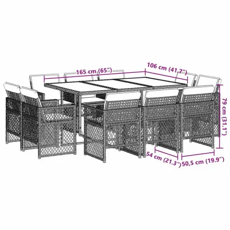 Ensemble à manger de jardin et coussins 11 pcs marron rotin