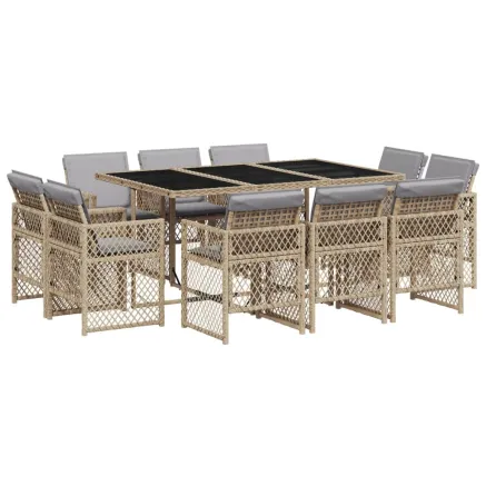 Ensemble à manger de jardin et coussins 11 pcs mélange beige 2