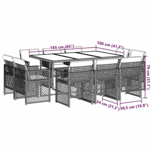 Ensemble à manger de jardin et coussins 11 pcs mélange beige