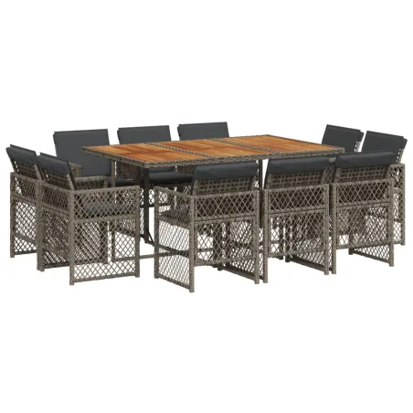 Ensemble à manger de jardin 11pcs avec coussins gris poly rotin