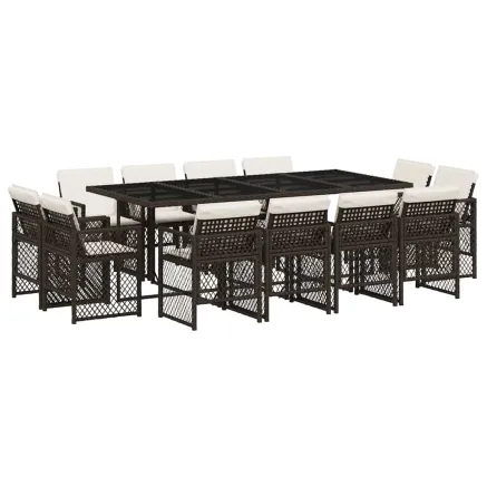 Ensemble à manger de jardin avec coussins 13 pcs marron rotin 2