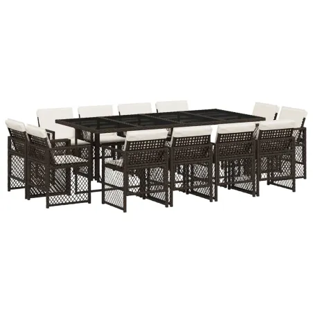 Ensemble à manger de jardin avec coussins 13 pcs marron rotin