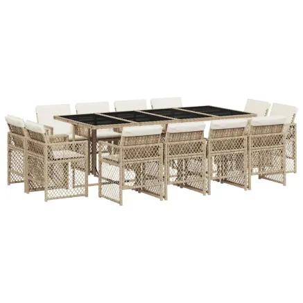 Ensemble à manger de jardin et coussins 13 pcs beige 2