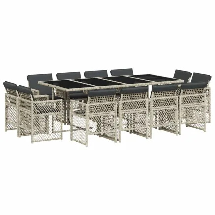Ensemble à manger de jardin et coussins 13 pcs gris clair rotin 2