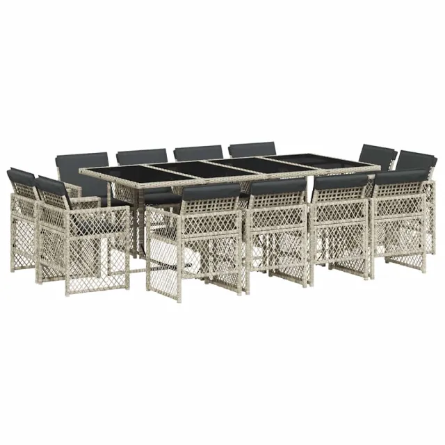 Ensemble à manger de jardin et coussins 13 pcs gris clair rotin