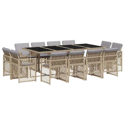 Ensemble à manger de jardin coussins 13 pcs mélange beige rotin 2