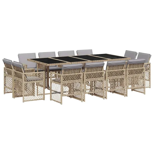 Ensemble à manger de jardin coussins 13 pcs mélange beige rotin