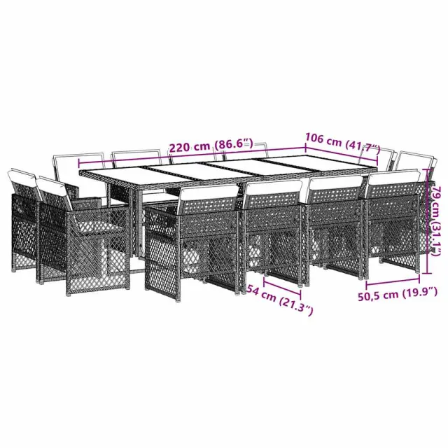 Ensemble à manger de jardin coussins 13 pcs mélange beige rotin
