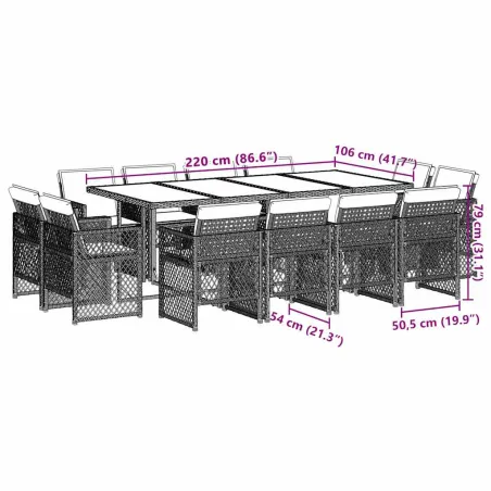 Ensemble à manger de jardin coussins 13 pcs mélange beige rotin