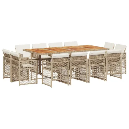 Ensemble à manger de jardin et coussins 13 pcs beige