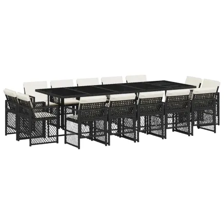 Ensemble à manger de jardin 15 pcs coussins noir résine tressée 2