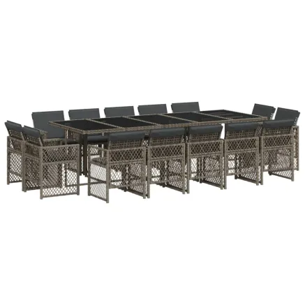 Ensemble à manger de jardin 15 pcs coussins gris résine tressée 2
