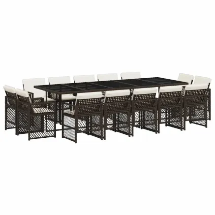 Ensemble à manger de jardin avec coussins 15 pcs marron rotin 2