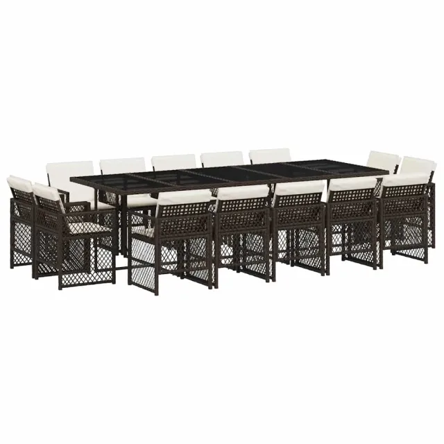 Ensemble à manger de jardin avec coussins 15 pcs marron rotin