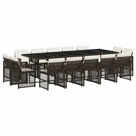 Ensemble à manger de jardin avec coussins 15 pcs marron rotin