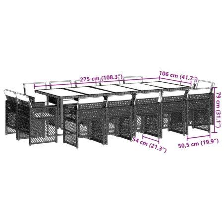 Ensemble à manger de jardin 15 pcs coussins noir résine tressée