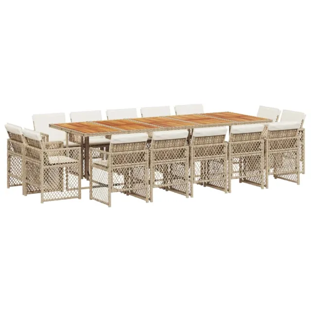 Ensemble à manger de jardin et coussins 15 pcs beige