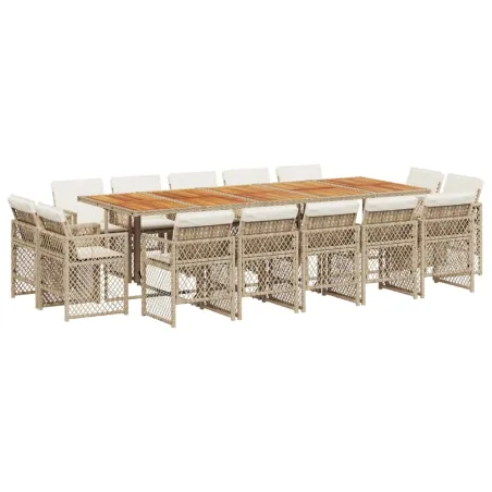 Ensemble à manger de jardin et coussins 15 pcs beige