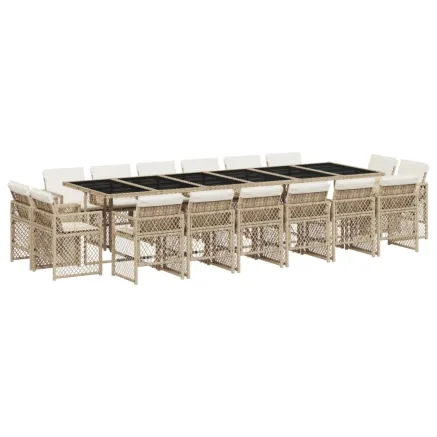 Ensemble à manger de jardin et coussins 17 pcs beige 2
