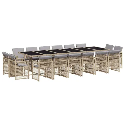 Ensemble à manger de jardin et coussins 17 pcs mélange beige 2